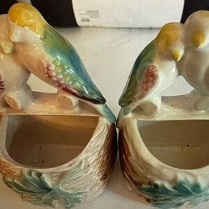 Vintage Hand-Painted Ceramic Bird Planters - Pastel Multicolor